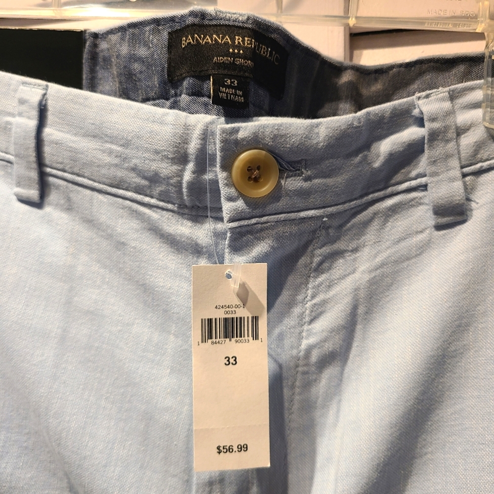 Banana Republic Mens Linen Blend Shorts. Size 33 Color Light Blue.  Lightweight - Picture 5 of 9